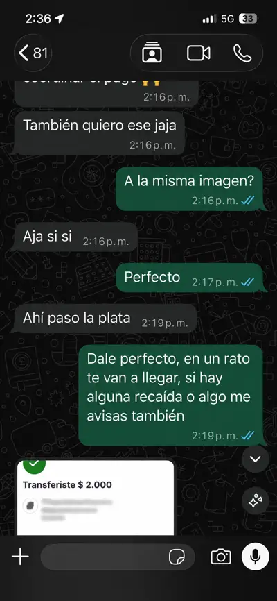 Comprobante de pago de cliente 5