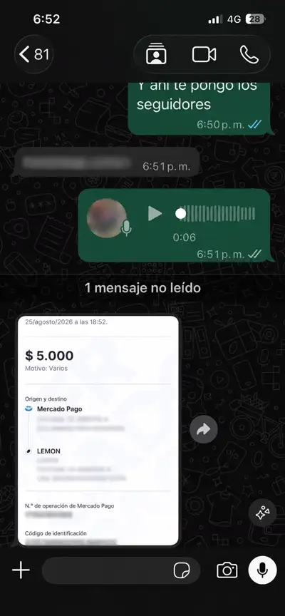 Comprobante de pago de cliente 1